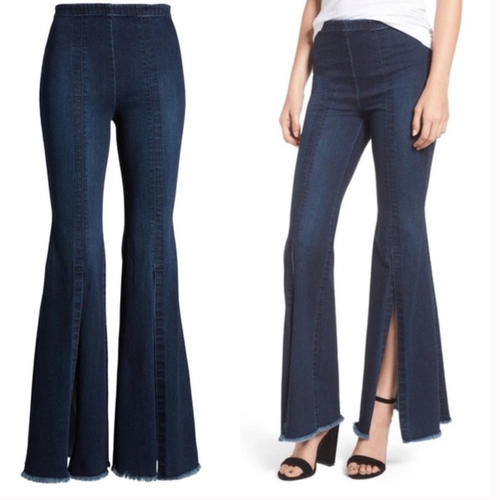 Bailey 44 Khyber Pass Flare Leg Slit High Rise Denim Pull On Jeans Dark Wash
